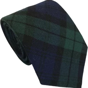 Black Watch Tartan Tie featuring dark green and navy blue regimental plaid pattern